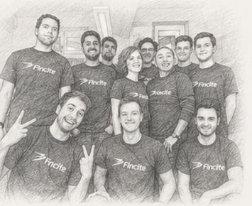 Pencil illustration of the early Fincite team