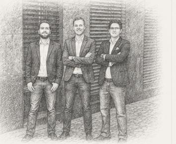 Pencil illustration of the three founders